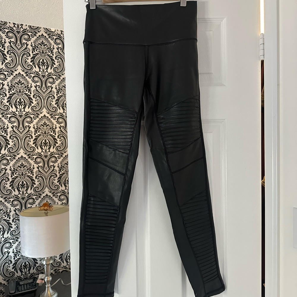 Black Faux Leather Leggings Biker Style